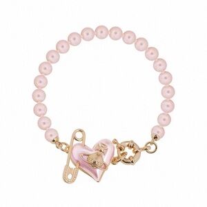 Pink Pearl Bracelet with Heart Charm